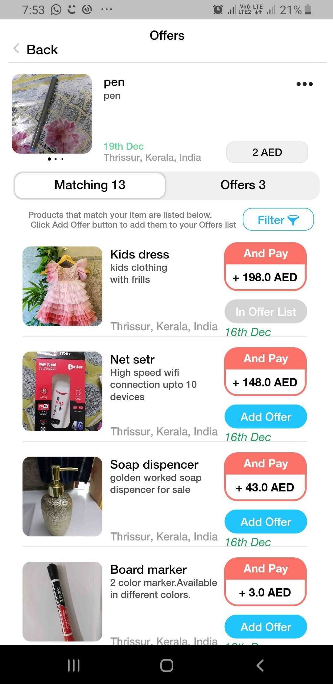 matching offers screenshot from Obodo App